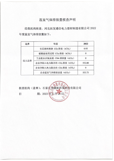 溫室氣體排放(fàng)量核查聲明(míng)